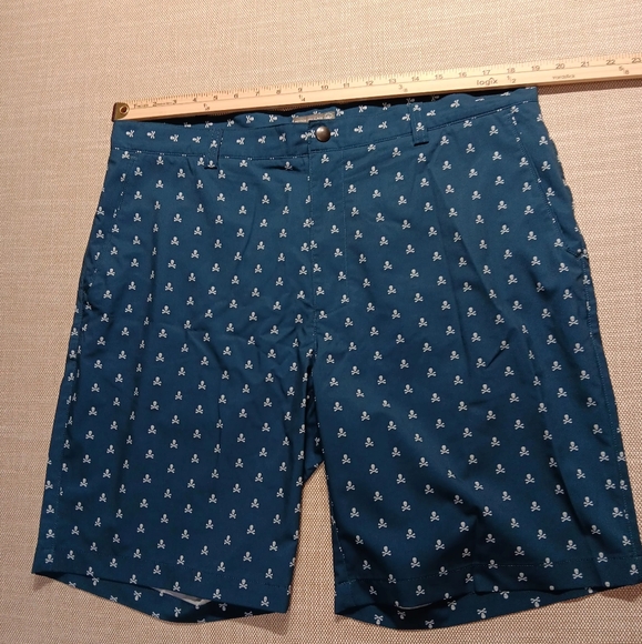 Peter Millar Crown Sport Golf shorts, 38 w/ 9" inseam, Blue w/ ☠️, Great Cond. - Picture 1 of 4